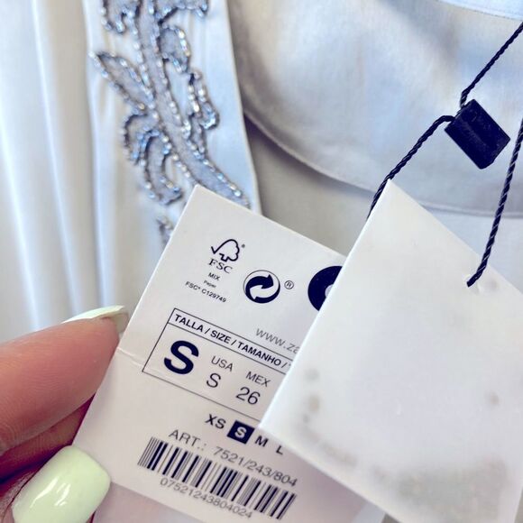 ZARA SHORT EMBROIDERED DRESS‎ PEARL GRAY SZ S - Picture 9 of 10